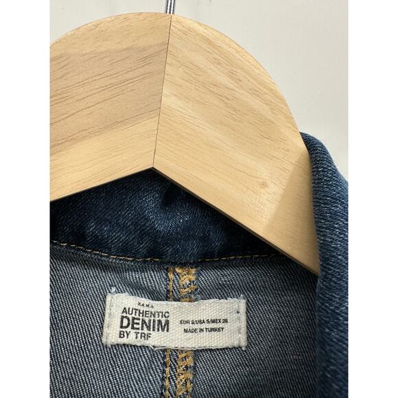 Zara Womens Denim Button Front Dress Size S Mini Short Sleeve Preppy Fall - Picture 6 of 8